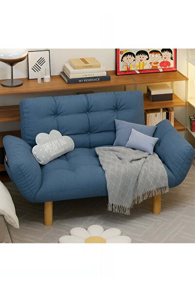 Taimi Seater Folding Sofa Bed, Adjustable Arms and Backrest, For Living Room, Blue - 125W x 48D x 74 H cm