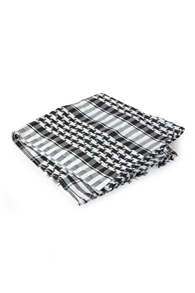 ihvan online Kadın Erkek Kefiye Kare Desenli Pamuklu Filistin Puşi Şal - Siyah Beyaz