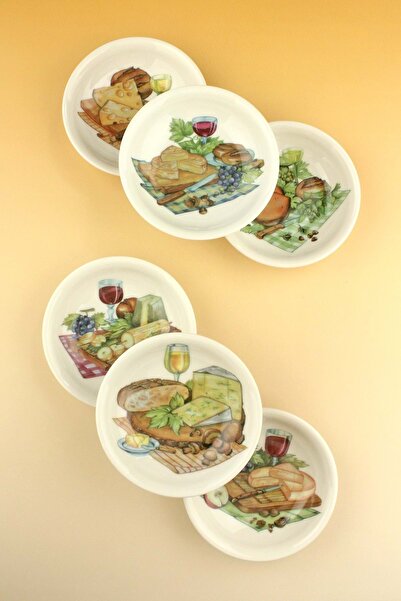 Bursa Porselen Dekor Cheese & Wine 6-Piece Porcelain Snack Bowl Set
