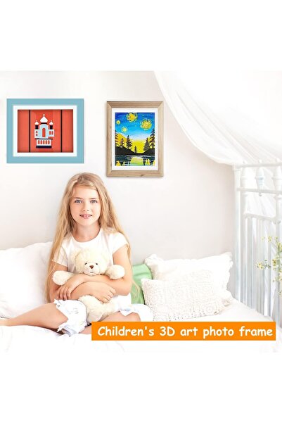 Flippy Rama Foto Magnet, Lemn MDF, Depozitare Desene A4, Sticlă Securizată, 21x30 cm, Albastru