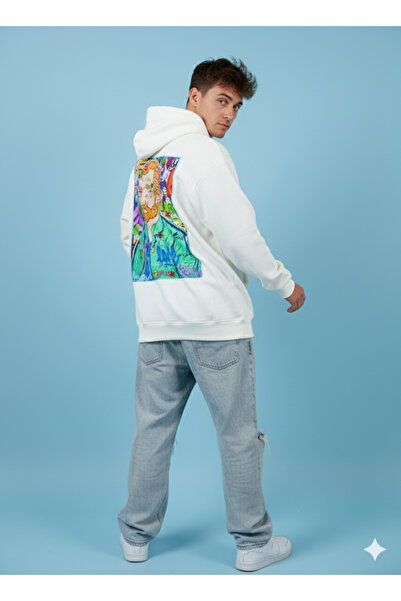 By Caspita Fashion Λενίθρα Ποπ Αρτ Βαν Γκογκ Σακάκι με τύπωμα Unisex oversized Λευκό Φούτερ με κουκούλα