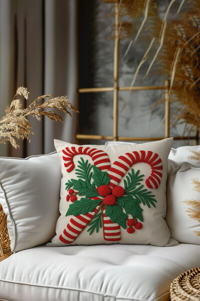 Belle Benoit 2-Piece Embroidery Punch Christmas Patterned, Double-Sided Digital Printing, Pillowcase, Throw Pillow Cover, Zippered