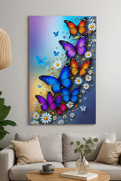 BLT DİZAYN Pictură pe sticlă cu fluturi și margarete colorate – Decor modern ...