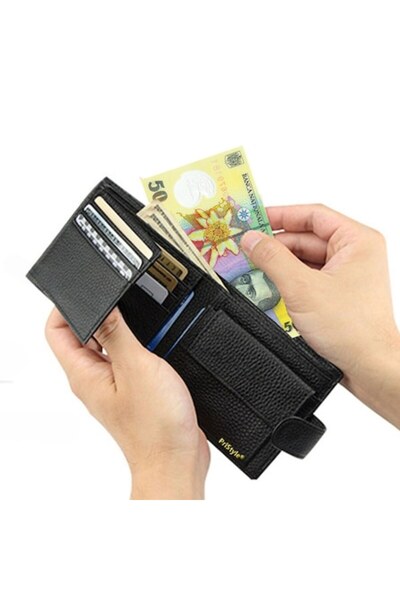 PriStyle Portofel bărbătesc premium din piele naturală de taur, protecție RFID, fantă pentru permis
