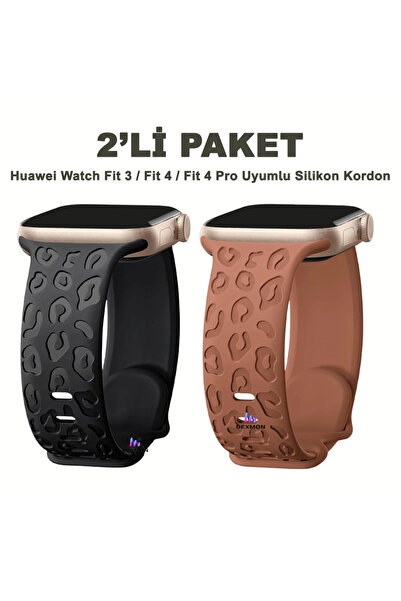 Dexmon Huawei Watch Fit 3 / Fit 4 / Fit 4 Pro Uyumlu Leopar Desenli 2’li Sili...