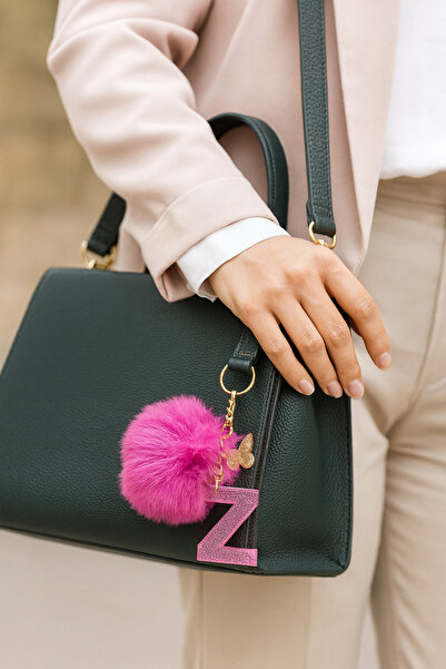 Bellinzona Breloc și amuletă cu litera Z, roz cu sclipici [cu opțiune de pompon]