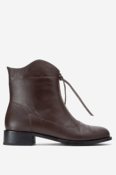 Dericlub Women's Zippered Flat Heel Boots Real Leather Rc 323 Brown