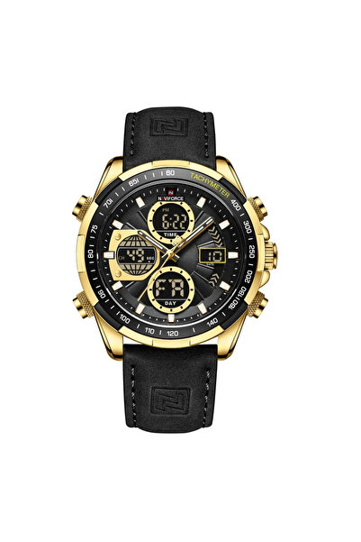Naviforce Ceas bărbătesc cuarț digital lux militar piele negru auriu