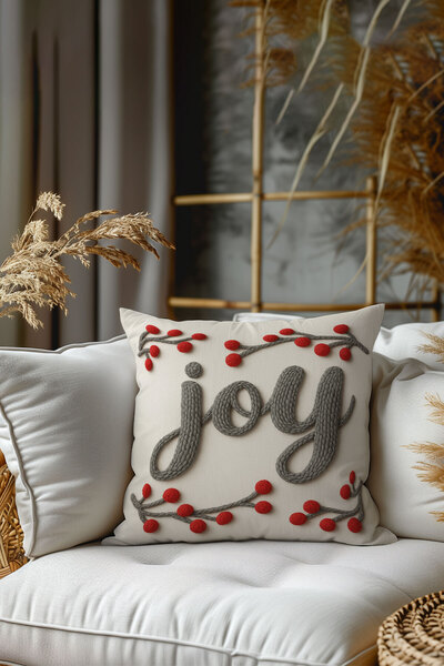 Belle Benoit 2-Piece Embroidery Punch Christmas Patterned, Double-Sided Digital Printing, Pillowcase, Throw Pillow Cover, Zippered