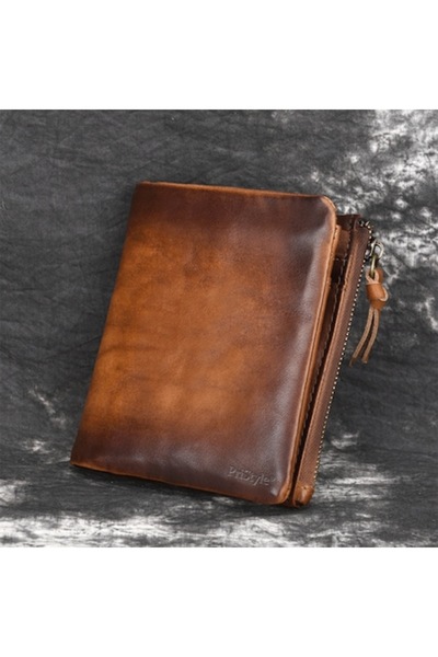 PriStyle Portofel bărbătesc din piele naturală, design clasic, fermoar latera...