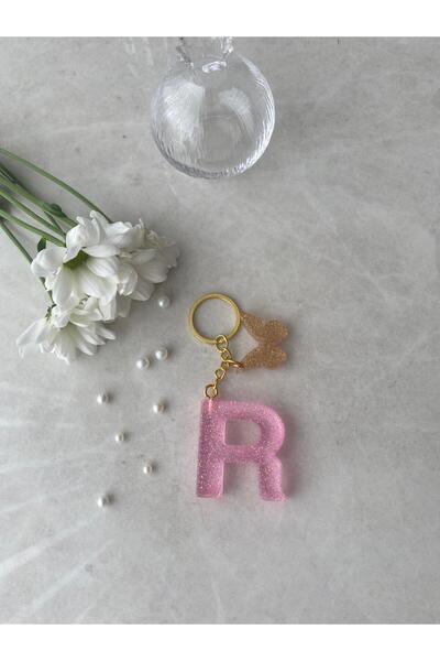 Bellinzona R буква розов блестящ ключодържател и талисман [с опция за помпон]