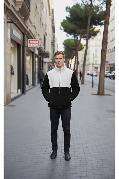 İnsane Minds Ανδρικό βελούδινο μπουφάν με χρωματιστό μπλοκ, χοντρό κανονικό κόψιμο με φερμουάρ