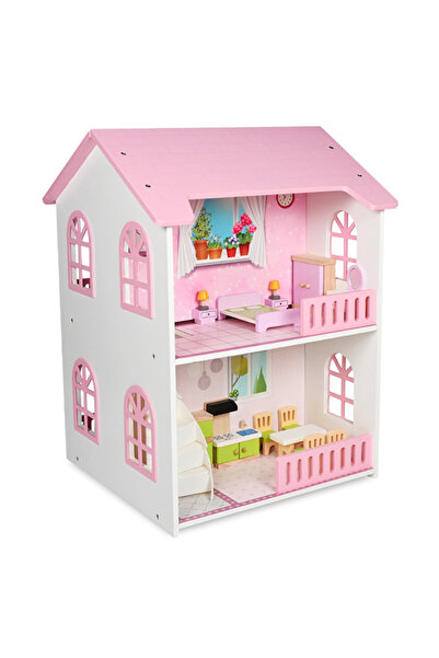 Little Story Wooden Dollhouse 2 floor Villa with Furniture & Accessories - Pink