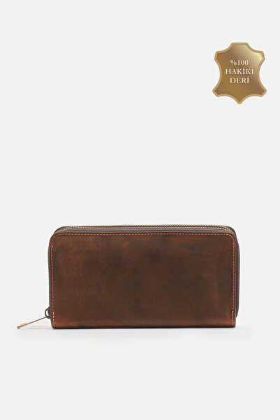 MAFİ Τσάντα χειρός Lina Genuine Crazy Leather Portfolio με διπλό φερμουάρ, μο...