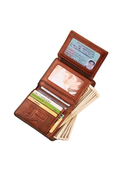 PriStyle Portofel bărbătesc premium din piele naturală, cu protecție RFID, maro