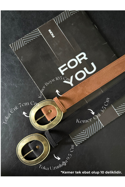 Fiori 2-Piece Suede Oval Antique Buckle Women's Trouser Belt, Coat Belt, Shirt Belt, Dress Belt