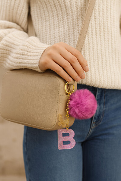 Bellinzona Breloc și amuletă cu litera B, roz, cu sclipici [cu opțiune de pom...