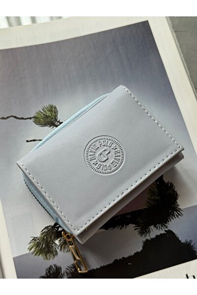 bag Women's Small Size Faux Leather Blue Wallet with Compartments