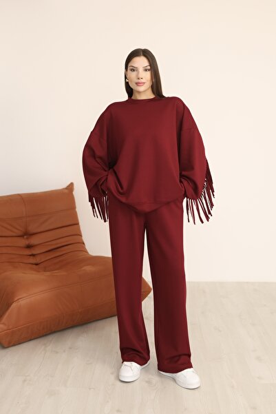 b buhari bykoc Oversize Sleeve Tassel Wide Leg Modal Fabric Tracksuit Set