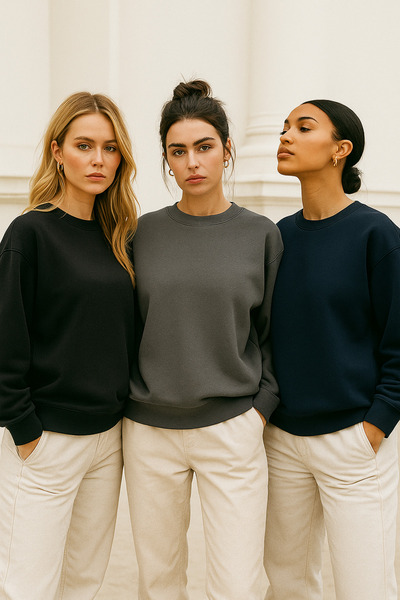 Rich Women's 3-Pack Black - Anthracite - Navy Blue Basic Crew Neck Sweatshirt