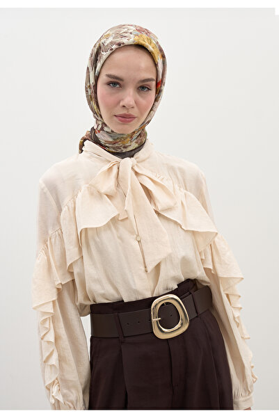 Fresh وشاح جاسمين جوي من القطن والفسكوز باللون البني