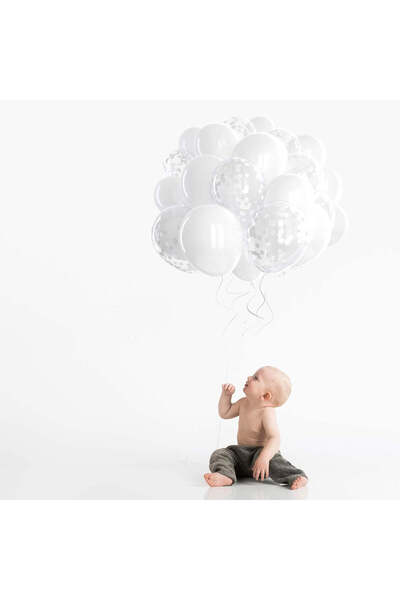 vivimall Set de 10 baloane din latex, 30 cm, 5 x albe, 5 x confetti, 2,8 g