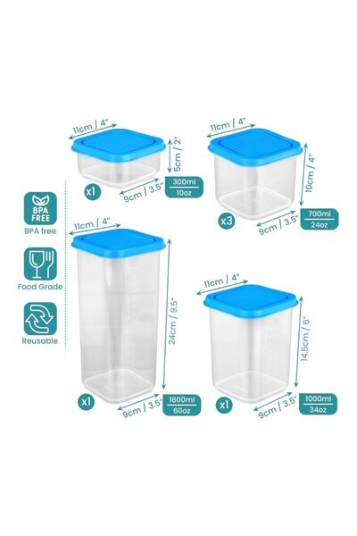 Belle Vous Set of 6 food containers, 300 ml-1800 ml, freezer/microwave/dishwasher safe, Transparent