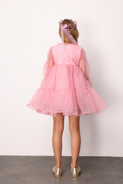 Le Mabelle Gülkurusu Puantiyeli Gül Aksesuarlı Kız Çocuk Elbise - Belinda