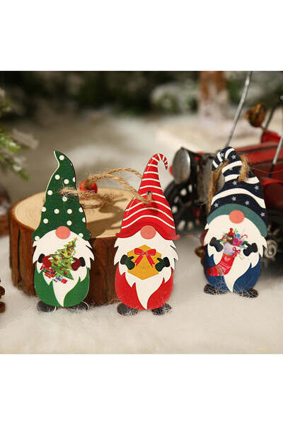 vivimall Set of 9 Christmas Wooden Decorations, with String for Hanging in the Tree, 3 Santa Claus Models Dif