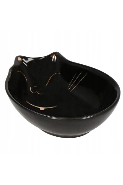 JollyMag Miska, pre psa, mačku, keramická, čierna, vzor mačky, 15x11x5 cm