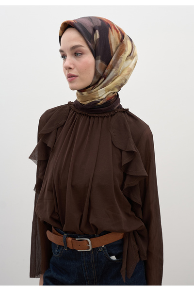 Fresh GARDENIA DESEN PAMUKLU VİSKON EŞARP KAHVE