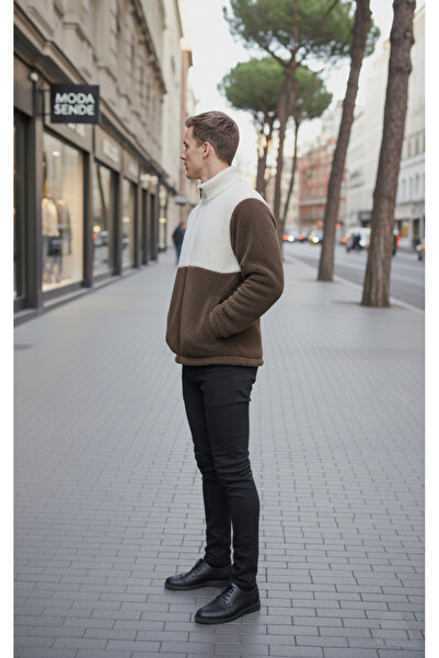 İnsane Minds Мъжка флисова яке с цветни блокове, дебела, с нормална кройка, с цип