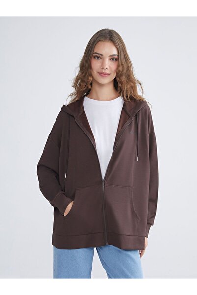 LC Waikiki Lcw Modest Hooded Oversize Women's Zippered Sweatshirt
