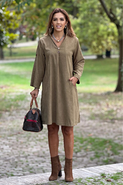 Nevin Kaya Moda Rochie din catifea verde