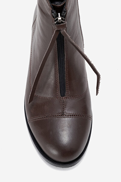 Dericlub Women's Zippered Flat Heel Boots Real Leather Rc 323 Brown