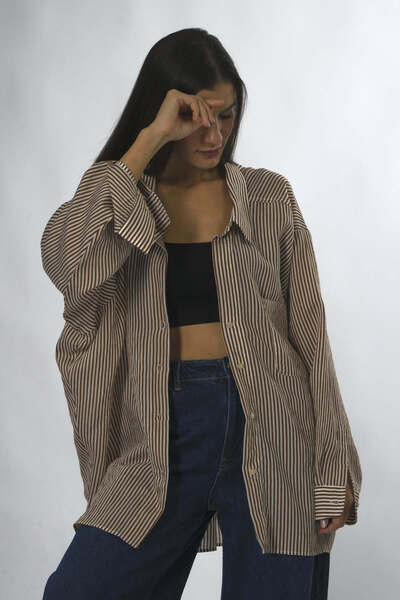 ABBRA Women's 100% Cotton Batwing Sleeve Striped Casual Shirt