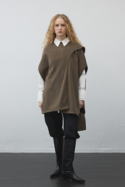 KUAD Khaki Cashmere Textured Shawl Vest
