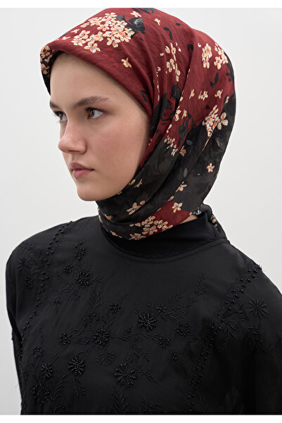 Fresh Tiny Plumeria Pattern Cotton Viscose Scarf Red