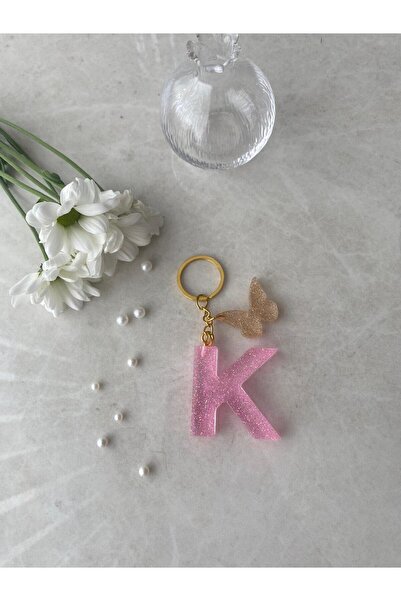 Bellinzona Breloc și amuletă cu litera K, roz cu sclipici [cu opțiune de pompon]