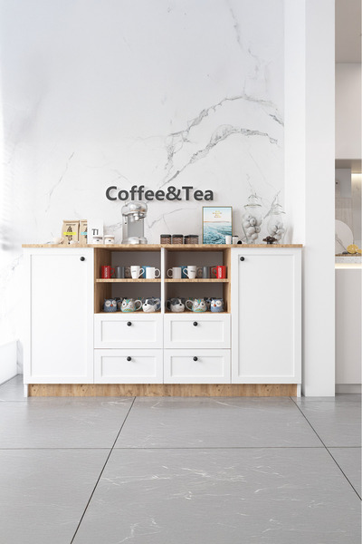 ESYAH Beyaz Çiftli Çok Amaçlı Dolap - Kahve Köşesi-Mutfak Standı