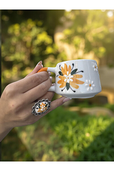 İlbay Çini Takı Cup Ring Yellow Crocus Flower