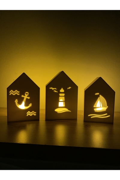 Root Made Dekoratif 3'lü Ev Tealight Mumluk Seti Yaz - Deniz Temalı, Balkon, Konsol, Sehpa, Kahve Sunum Süsü