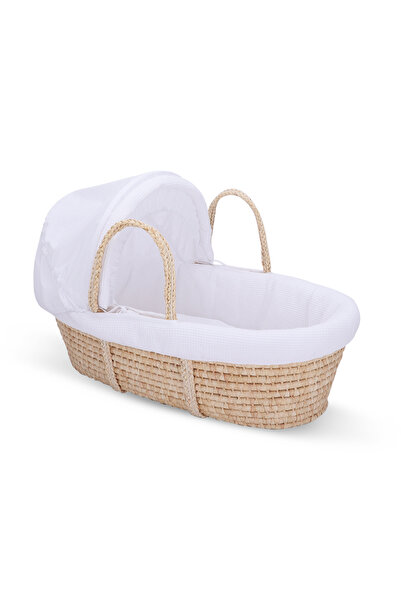 TEKNUM Moses Basket with Waffle Beddings and Mattress - Wooden Brown