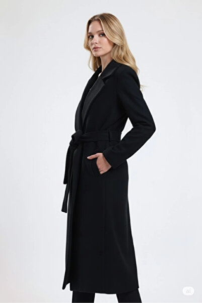 hazelin Palton lung din cașmir cu curea neagră pentru femei HZL25W-BD191471