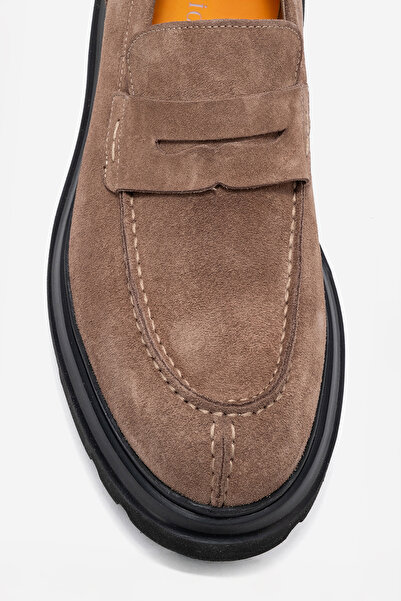 Dericlub Men's Thick Sole Loafer Genuine Leather Fr 244453 Suede Mink