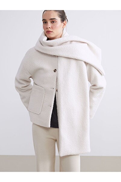 LC Waikiki Women's Cashmere Coat with Crew Neck Scarf