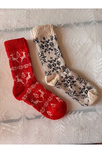 İNSPİRA Дебели коледни чорапи от памук с мотиви на снежинки и елени