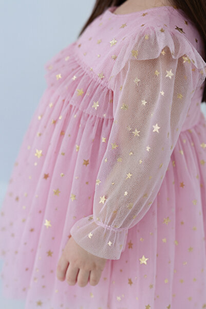 2kids2mom Kız Bebek Elbise Uzun Kollu Tüllü Tütü Yıldızlı Doğum Günü Özel Gün Parti Düğün Kız Çocuk Elbise