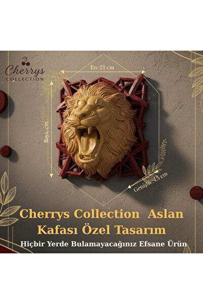 Cherrys Collectionn Kükreyen Aslan Kafası Dekoratif Sanatsal Çerçeve (Galatasaray Esintili)