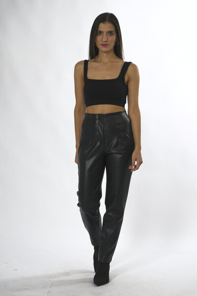 ABBRA Women's Flat Faux Leather Trousers